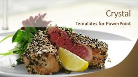  Presentation with tuna - Audience pleasing slides consisting of plate with delicious tuna fillet backdrop and a cream colored foreground