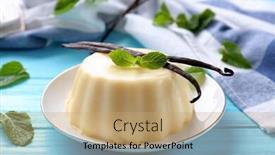 Presentation with pudding - Amazing theme having plate with delicious vanilla pudding on wooden table backdrop and a coral colored foreground