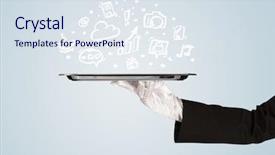  Presentation with blue professional - Colorful presentation theme enhanced with plate with drawn communication business backdrop and a sky blue colored foreground