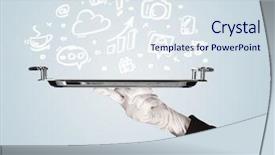  Presentation with blue professional - Cool new slide deck with plate with drawn communication business backdrop and a sky blue colored foreground