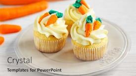  Presentation with cupcakes - Colorful PPT layouts enhanced with plate with easter cupcakes on wooden table backdrop and a coral colored foreground