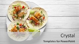  Presentation with fish tacos - PPT theme consisting of plate with fish tacos background and a light gray colored foreground