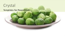  Presentation with brussels - PPT layouts with plate with fresh brussels sprouts on white background background and a soft green colored foreground