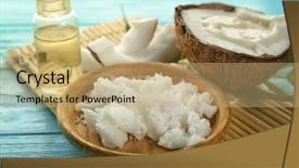  Presentation with coconut oil - PPT layouts featuring plate with fresh coconut oil background and a  colored foreground