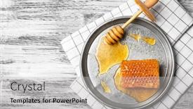  Presentation with honeycomb - PPT theme featuring plate with fresh honeycomb background and a light gray colored foreground