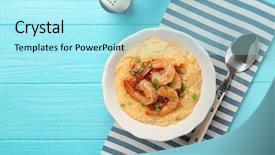  Presentation with shrimp - Amazing PPT theme having plate with fresh tasty shrimp backdrop and a arctic colored foreground