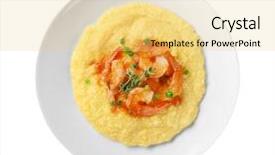  Presentation with white plate - Colorful presentation enhanced with plate with fresh tasty shrimp backdrop and a yellow colored foreground