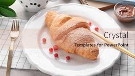  Presentation with croissant - Audience pleasing PPT theme consisting of plate with fresh yummy croissant served for breakfast on table backdrop and a coral colored foreground