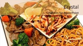  Presentation with seaweed - PPT theme with plate with lo mein beef carrots brocolli and squid seaweed salad background and a yellow colored foreground