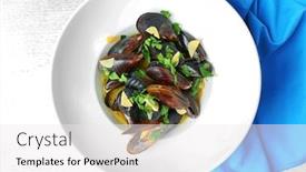  Presentation with white plate - Slide deck featuring plate-with-mussels-with-garlic background and a white colored foreground