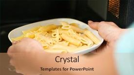  Presentation with pasta - PPT layouts featuring plate with pasta into microwave background and a coral colored foreground