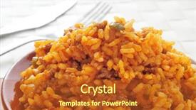  Presentation with rice - Audience pleasing slides consisting of plate with picadillo a tradition backdrop and a crimson colored foreground