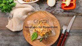  Presentation with pudding - Cool new PPT theme with plate-with-piece-of-corn backdrop and a coral colored foreground