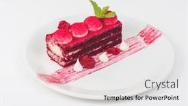  Presentation with banoffee pie cake on white - PPT theme having plate-with-piece-of-delicious background and a white colored foreground