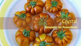  Presentation with mediterranean food - Beautiful slide set featuring plate-with-ripe-tomatoes backdrop and a tawny brown colored foreground