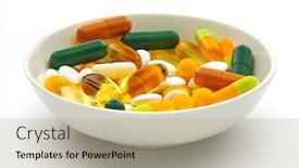 Presentation with medicament - Theme consisting of plate-with-set-of-pills background and a mint green colored foreground