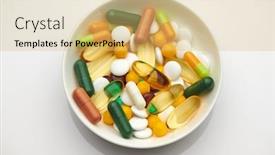  Presentation with medicament - Slide deck consisting of plate-with-set-of-pills background and a yellow colored foreground