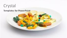  Presentation with pharmacy pharmaceutical medicament - Slide set featuring plate-with-set-of-pills background and a pink colored foreground