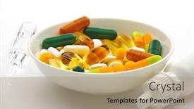  Presentation with pharmacy pharmaceutical medicament - Cool new slides with plate-with-set-of-pills backdrop and a coral colored foreground