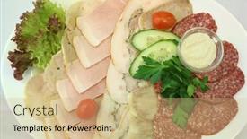  Presentation with meat - PPT theme having plate-with-sliced-meat background and a coral colored foreground