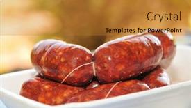  Presentation with spain - Colorful PPT layouts enhanced with plate with string of chorizos typical of spain backdrop and a gold colored foreground