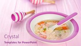  Presentation with soup - Presentation design with plate with tasty baby soup on table background and a lemonade colored foreground