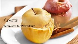  Presentation with cinnamon - PPT layouts consisting of plate-with-tasty-baked-apples background and a yellow colored foreground
