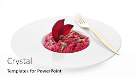  Presentation with beetroot - PPT layouts consisting of plate with tasty beetroot risotto with mushrooms on white background background and a white colored foreground