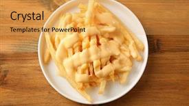  Presentation with french fries - Beautiful PPT theme featuring plate with tasty cheese fries backdrop and a yellow colored foreground