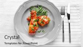  Presentation with chicken - Slide set with plate with tasty chicken cacciatore background and a  colored foreground