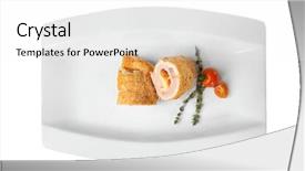  Presentation with white plate - Slide set featuring plate with tasty chicken sliced roll on white background background and a white colored foreground