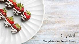  Presentation with chocolate strawberry - Beautiful PPT theme featuring plate with tasty chocolate covered backdrop and a light gray colored foreground