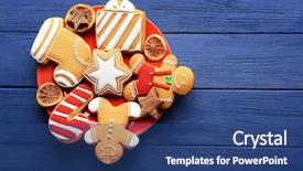  Presentation with cookies - Colorful PPT layouts enhanced with plate with tasty christmas cookies backdrop and a ocean colored foreground