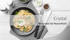  Presentation with served - Amazing theme having plate-with-tasty-dumplings-served backdrop and a white colored foreground
