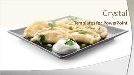  Presentation with white plate - Theme with plate-with-tasty-dumplings background and a cream colored foreground