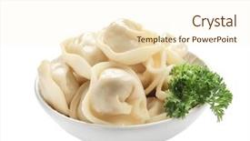  Presentation with white plate - Amazing slide deck having plate with tasty dumplings backdrop and a cream colored foreground