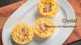 Presentation with muffins - Cool new PPT layouts with plate with tasty egg muffins backdrop and a coral colored foreground