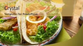  Presentation with fish tacos - Amazing PPT layouts having plate with tasty fish tacos backdrop and a  colored foreground