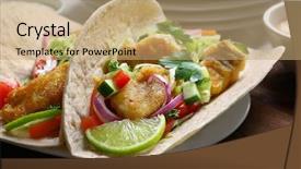  Presentation with taco - Presentation theme having plate with tasty fish tacos background and a coral colored foreground