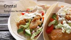  Presentation with fish tacos - Audience pleasing PPT layouts consisting of plate with tasty fish tacos backdrop and a  colored foreground
