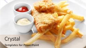  Presentation with sauces - Slides consisting of plate with tasty fried fish background and a  colored foreground