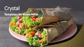  Presentation with kebab - Cool new PPT theme with plate with tasty kebab sandwiches on grey table backdrop and a dark gray colored foreground