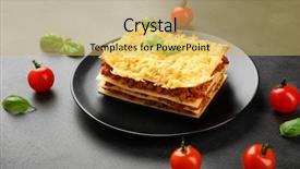  Presentation with food lasagna - PPT theme enhanced with plate with tasty lasagna background and a yellow colored foreground