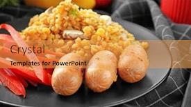  Presentation with lentils - Colorful slide deck enhanced with plate with tasty lentils sausages and vegetables on table backdrop and a yellow colored foreground
