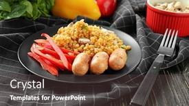  Presentation with lentils - Audience pleasing PPT theme consisting of plate with tasty lentils sausages and vegetables on table backdrop and a tawny brown colored foreground