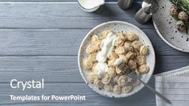  Presentation with table meal plan for osteotphorosis - PPT layouts enhanced with plate with tasty meat dumplings background and a  colored foreground