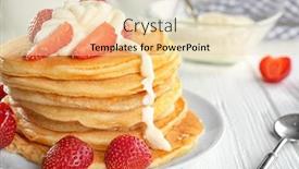  Presentation with strawberry - Beautiful presentation theme featuring plate with tasty pancakes strawberry and sour cream on white wooden table backdrop and a lemonade colored foreground