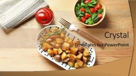  Presentation with wedges - PPT theme enhanced with plate with tasty potato wedges background and a gold colored foreground