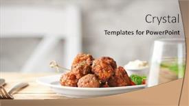  Presentation with cheese - Beautiful presentation theme featuring plate with tasty sausage cheese balls on table backdrop and a light gray colored foreground