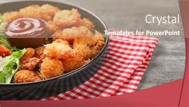 Presentation with shrimp - Beautiful PPT layouts featuring plate with tasty shrimp basket and sauce on table backdrop and a coral colored foreground
